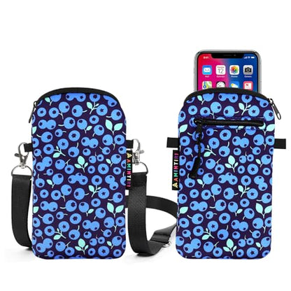 Lanyard Phone Holder Pouch, Phone Bag with Pocket for iPhone & Samsung - color: Blueberry