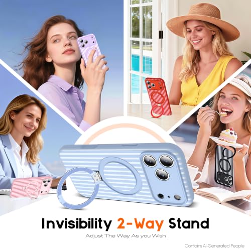 SKYLMW Striped Case for iPhone 17 Pro Max with Stand,6.9" Blue/White | Aesthetic Striped,Magnetic Stand,Compatible with Mag-Safe,Silicone 17 Pro Max Phone Case - color: Blue/White, size: Iphone 17 Pro Max