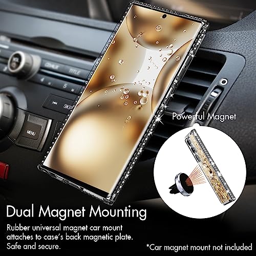 Silverback for Samsung Galaxy S24 Ultra Case with Ring, Women Girls Bling Holographic Sparkle Glitter Cute Cover,Diamond Ring Protective Phone Case for Galaxy S24 Ultra - Clear Gold | Moving Liquid Holographic Sparkle Glitter, Kickstand, Bling Diamond Rin