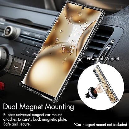 Silverback for Samsung Galaxy S24 Ultra Case with Ring, Women Girls Bling Holographic Sparkle Glitter Cute Cover,Diamond Ring Protective Phone Case for Galaxy S24 Ultra - Clear Gold | Moving Liquid Holographic Sparkle Glitter, Kickstand, Bling Diamond Rin