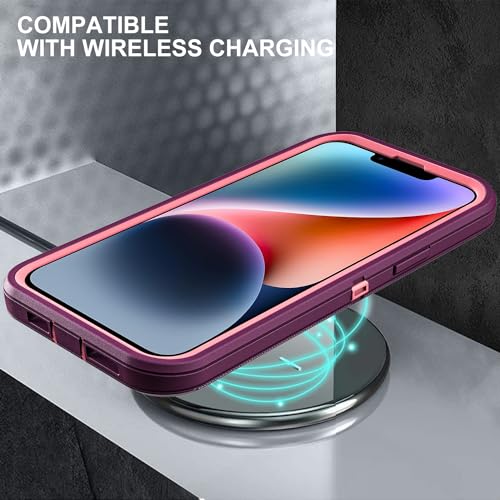 YKHJKLEC iPhone 13/14 Military Grade Case, 3 in 1 Heavy Duty Shockproof/Drop Proof/Dust Proof With 2Pcs Tempered Glass Screen Protector (Purple/Pink) - color: Purple/Pink