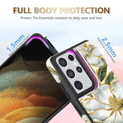 NNH Compatible with Samsung Galaxy S21 Ultra Wallet Case with RFID Blocking Card Slots Flip PU Leather Kickstand Double Magnetic Clasp Design Cover for Galaxy S21 Ultra(6.8 inch-Magnolia Flowers) - color: Magnolia Flowers, size: Galaxy S21 Ultra 6.8 inch