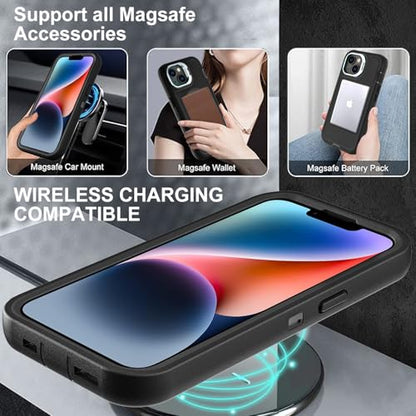YKHJKLEC for iPhone 13/14 Case, Military Grade 3 in 1 Heavy Duty Shockproof/Drop Proof/Dust Proof with Kickstand Case, with 2 x Tempered Glass Screen Protector (ZJ-Black/Black) - color: ZJ-Black/Black