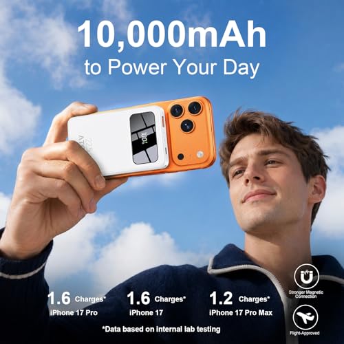 10000mAh Magnetic Wireless Power Bank, 5-in-1 Portable Charger with 2 Built-in Cables, 22.5W PD Fast Charging Magnetic Battery Pack for iPhone 17/16/15/14/13/12 and All Series ，White - color: white