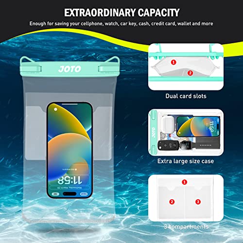 JOTO 2 Pack Large Waterproof Phone Pouch Bag, IPX8 Big Underwater Dry Bag with Lanyard for iPhone 17 Air 16 15 14 Plus Pro Max, Galaxy S24 S23 Ultra, Airpods Cash Credit Card Essentials -Black & Green - color: Blackgreen