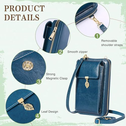 HUANLANG Small Crossbody Phone Bags for Women Cell Phone Purse Wallet | Wallet with Phone Pouch, Small, Leather, Card Slots, RFID Blocking, Anti-theft, Multi Pockets, Detachable Adjustable Strap - color: A-blue