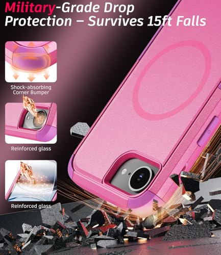 Heavy Duty Case for iPhone 17e & iPhone 16e - Military Grade Drop Proof Protective Cover [Compatible with MagSafe],with Screen Protector, Shockproof, Anti-Slip (Pink) - color: Pink