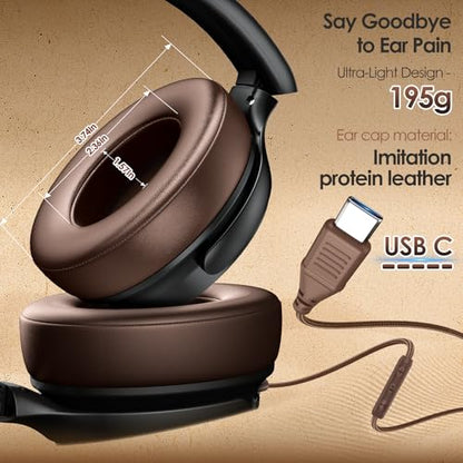 INFURTURE USB C Headphones Active Noise Cancelling Headphone Wired Over Ear - color: Brown
