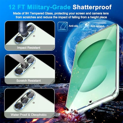 3 Pack for Samsung Galaxy S26 Screen Protector Tempered Glass + 3 Pack Camera Lens Protector, Military Grade Shatterproof, 9H Hardness, Fingerprint Unlock, HD Clear Case Friendly 6.3 Inch