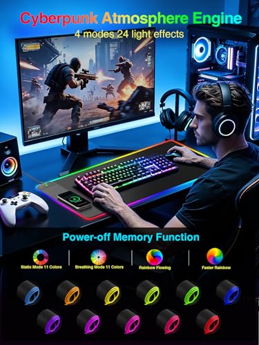 Wireless Charging Mouse Pad Gaming, 31.5"x15.8" Large Desk Mat, Waterproof - color: RGB-31.5"x15.8"