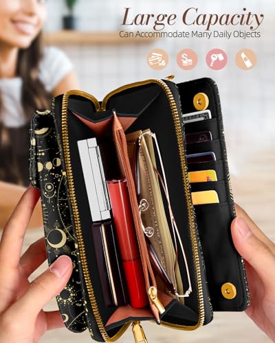 Leather Cell Phone Purse Crossbody Bag for Women | Adjustable Shoulder Strap, Card Slots, Secure Wallet Interior, Cute Pattern Styles, Small Carry for Travel and Daily Use - color: Constellation