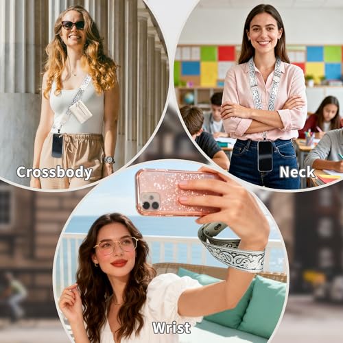 2pcs Clip and Go Strap for Phone with Wallet Crossbody Strap with Pouch - color: Beige+black