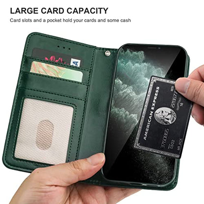 Bocasal Detachable Wallet Case Card Holder for iPhone 11, Green | Kickstand Card Slots Holder PU Leather Magnetic Shockproof Wrist Strap Removable Flip Protective Cover 6.1 inch - color: Green