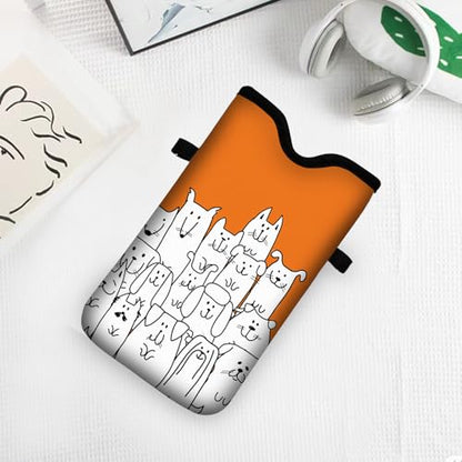 Men Women Neoprene Cell Phone Sleeve Pouch Case Bag with Crossbody Strap/Neck Lanyard 7.5 X 4.3 in (Dog Group Portrait Pattern) - color: Dog Group Portrait Pattern
