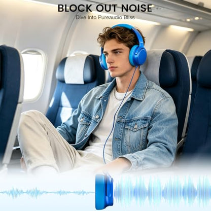 USB C Wired Over-Ear Headphones with Microphone - color: Sky Blue