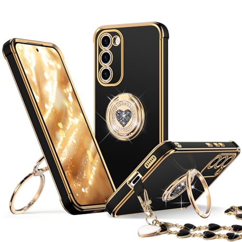 XYZ for Samsung Galaxy S23 Case with Stand, for Samsung Galaxy S23 Case with Double Ring, Women Girls Bling Luxury Phone Case para Galaxy S23 6.1", Black - color: Black, size: Galaxy S23