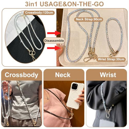 2Pcs Phone Crossbody Lanyard and Wrist Strap, Universal Cell Phone Lanyard Strap with 2Tether Tab - color: K