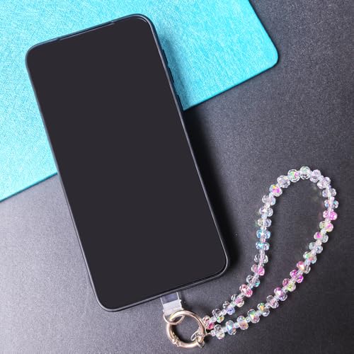 Acofect Crystal Beaded Phone Wrist Strap Charm Chain Wristlet Cellphone Lanyard Bracelet Keychain with Tether Tab Hands-Free - color: Flat Ab White
