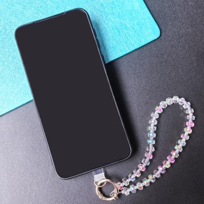 Acofect Crystal Beaded Phone Wrist Strap Charm Chain Wristlet Cellphone Lanyard Bracelet Keychain with Tether Tab Hands-Free - color: Flat Ab White