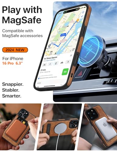 WTCASE Magnetic for iPhone 16 Pro Leather Case,Built-in Invisible Stand [Compatible with Magsafe] Protective Slim Kickstand Phone Cover Compatible with iPhone 16 Pro (2024) 6.3" (Brown) - color: Brown, size: iPhone 16 Pro - 6.3"