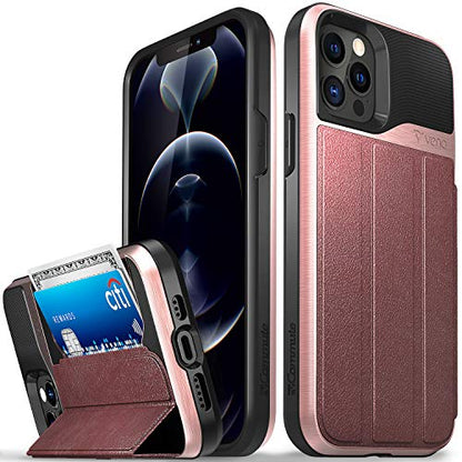 VENA vCommute Wallet Case Compatible with Apple iPhone 12 / iPhone 12 Pro (6.1"-inch), (Military Grade Drop Protection) Flip Leather Cover Card Slot Holder with Kickstand - Rose Gold - color: Red, size: iPhone 12/ 12 Pro
