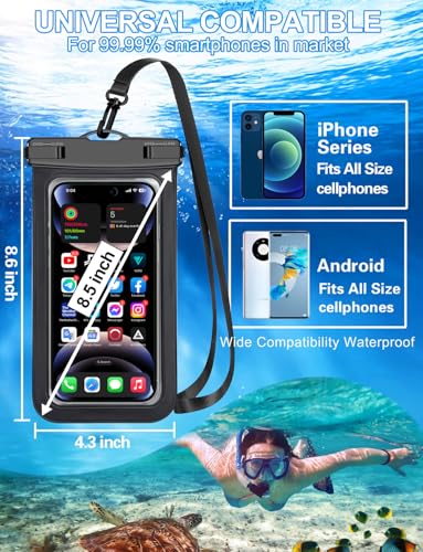 [Fits Up to 8.5"] 6 Pack Multicolor Waterproof Phone Pouch, Cell Phone Case Dry Bag,Protection Level: IP68,Beach Cruise for iPhone,Samsung,and More,Lanyard Included,Black,Blue,Pink,Orange,Yellow,Green