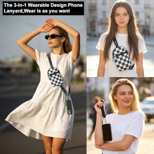 3-in-1 Clip And Go Phone Strap Crossbody With Detachable Wallet, RFID Blocking, Adjustable Anti-Theft Phone Lanyard - color: Black Plaid