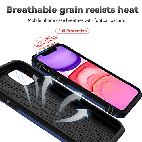for iPhone 11 Case with Camera Lens Cover HD Screen Protector, Dual Layer [15 FT Military Grade Drop Protection] Magnetic Ring Holder Kickstand Protective Phone Case for iPhone 11 6.1 inch (Navy Blue) - color: Navy Blue with camera cover Military-Grade 2n