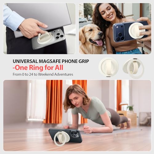 Upgraded Magnetic Phone Grip&Phone Stand, Liquid Silicone Soft and Portable Phone Ring, Removable Finger Loop Ring Grip Holder for iPhone, Strong Magnetic , Compatible with MagSafe Phone Case White - color: White
