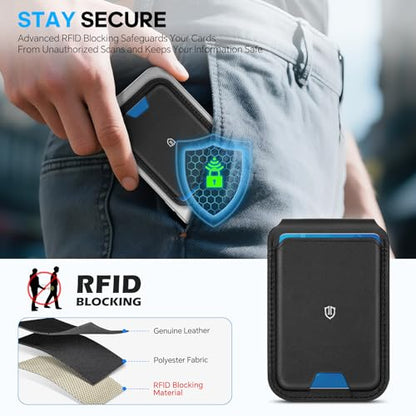 SHIELDON Genuine Leather Magnetic Wallet Stand for MagSafe, Nappa Black | Strong Magnetic, 6 Card Holder, Kickstand, Angle Adjustment, Rfid Blocking, Quick-access, for iPhone 17/16/15/14/13/12 Series - color: Black