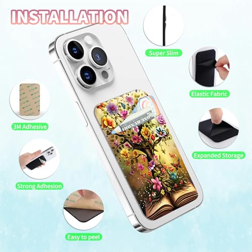 Phone Credit Card Holder Stick on, Phone Case Wallet, Cell Phone Pocket Self Adhesive Stretchy Lycra Stick on Wallet ID Credit Card Case Pouch Sleeve for All Smartphones, Flower Tree - color: Phone Case Wallet-613