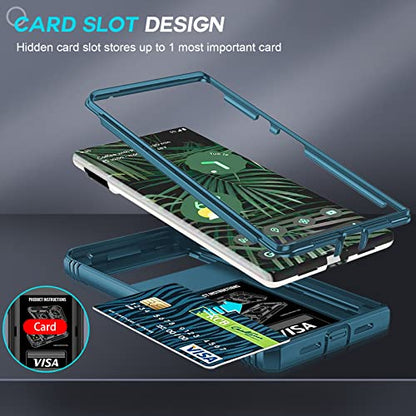 LeYi for Pixel 6 Pro Case, Google Pixel 6 Pro with Slide Camera Cover, 360 Full Body Military-Grade Phone Case with Magnetic Kickstand, Sea Blue - color: Sea Blue