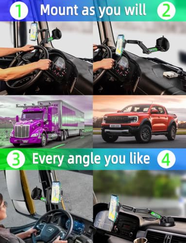 Truck Phone Mount, Wireless Car Charger Holder, 16.8" Arm, Big Rig