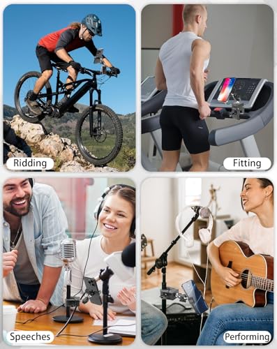 BILIONE Mic Stand Phone Holder Clamp on Treadmill, Bike, Stroller, Drum