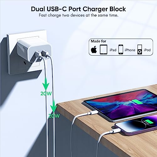 10FT iPhone Fast Charger,[Apple MFi Certified] 2Pack PD Dual Apple Fast Charger USBC Charge Block 10Foot Lightning Cable Cord Quick Charging for iPhone 14/Pro/Pro Max/Plus/13/12/11/XS/XR/X/SE2022/iPad