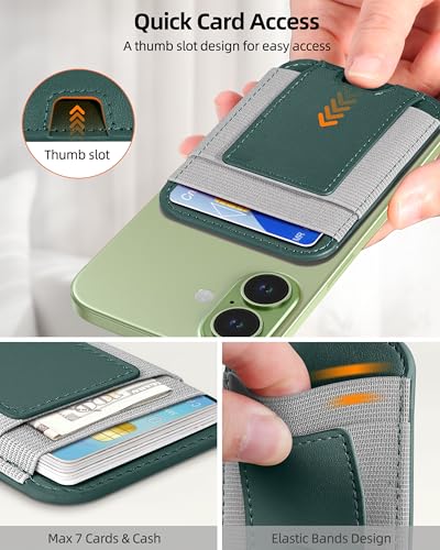 Upgraded for Magsafe Wallet, 7 Card Holder, Strongest Magnetic Wallet | for iPhone Wallet Magsafe with 2 Card Slots, Magnetic Card Holder for iPhone 17/16/15/14/13/12 Series, Slim, Green - color: Green-Upgraded