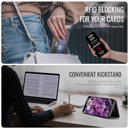 Strapurs Magnetic Card Holder Compatible with MagSafe Phones and Cases, PU Leather Phone Wallet for iPhone 17/16/15/14/13/12/Pro/Max/Plus/Air, 4 Card Slots RFID Blocking with Zipper Pocket - Purple - color: Purple