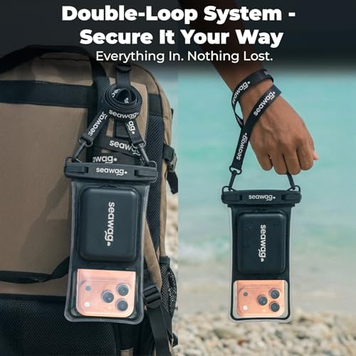 SEAWAG Waterproof Phone Pouch that Cannot Sink, IPX8 Floating Foam Case up to 7.5in PRO Underwater Dry Bag for iPhone & Samsung, Touchscreen, Lanyard, Snorkeling Boating Black