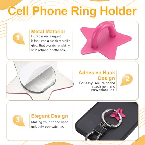 12Pcs Phone Ring Holder 1" Adhesive Star,Rose Red/Yellow/Pink - color: Rose Red/Yellow/Pink