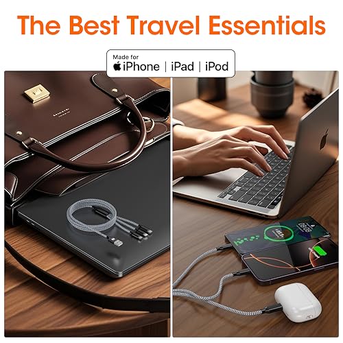 Multi Charging Cable 2Pack 6FT 3 in 1 Long Apple MFi Certified Cable - color: Grey/Silver, size: 6ft