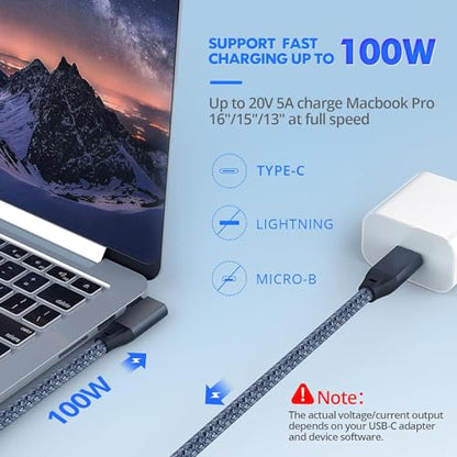 USB C Right Angle Cable 100W 1.6ft, 4K Video Short USB C 3.2 Data Cable - color: Gray, size: 1.6FT