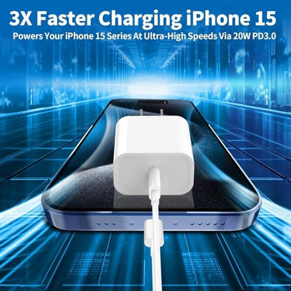 iPhone 17 16 15 Charger Fast Charging 10FT, 2 Pack 20W USB C Wall Charger Fast Charging Block with Long Type C Charging Cable Compatible with iPhone 17/Pro/Pro Max/17 Air/ 16/16 Pro/16 Pro Max/15/Plus
