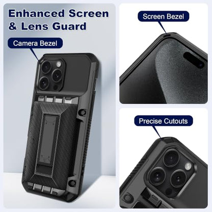 SAMONPOW for iPhone 15 Pro Max Case with Card Holder [4 Cards] &Kickstand - size: for iPhone 15 Pro Max