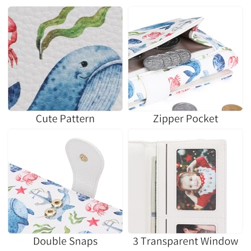 GOIACII Women's Wallet RFID Blocking Large Capacity Card Holder Ladies Phone Clutch Travel Long Purse Whale Print - color: Z02 Whale Print White