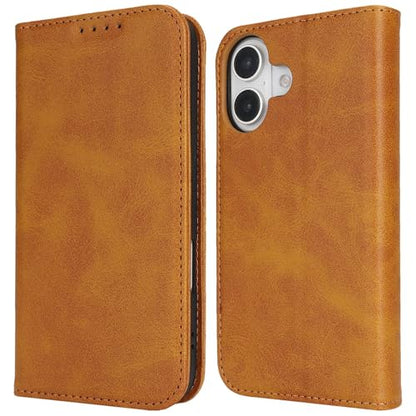 Wallet Case for iPhone 16 Plus,Premium PU Leather Flip Folio Case with Card Slot,Stand Holder and Magnetic Closure TPU Shockproof Interior Protective Case,6.7 Inch,Khaki | Premium PU Leather, Flip Folio Purse Case, with Card Slot, Stand Holder,Magnetic Cl