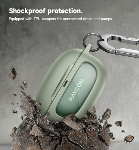 SURITCH Case for Raycon Everyday Earbuds (2024 Edition), Shockproof Magnetic Case for Raycon Bluetooth True Wireless in-Ear Buds Headphones, Protective Cover with Magnetic Lid Lock & Carabiner, Green - color: Green