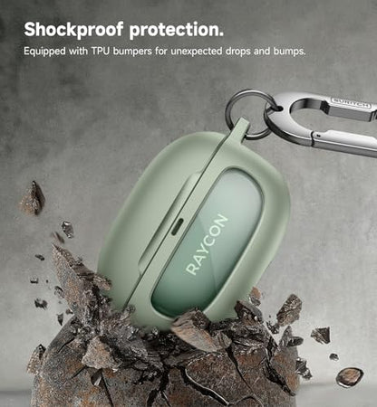 SURITCH Case for Raycon Everyday Earbuds (2024 Edition), Shockproof Magnetic Case for Raycon Bluetooth True Wireless in-Ear Buds Headphones, Protective Cover with Magnetic Lid Lock & Carabiner, Green - color: Green