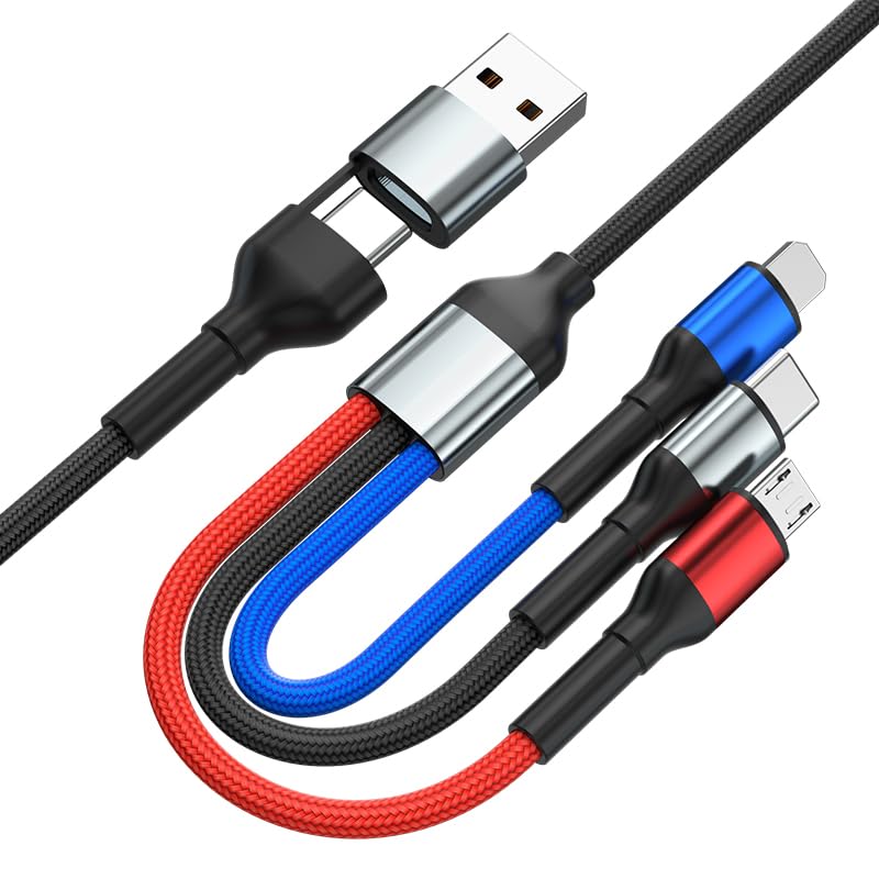 Reflex Power 6-in-1 Multi-Functional Charging Cable, 1.2m Nylon Braided, USB-C, Micro, IP Connectors, Fast Charge for Android & iOS Devices, Durable Aluminium Alloy, Perfect for Travel & Home