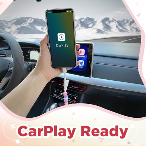 IIIZ 4-in-1 Beaded Charger 65W USB C Carplay Cable for iPhone Duo/18/Galaxy - color: Colorful
