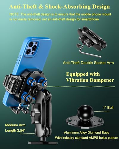 BRCOVAN Anti-Theft Phone Mount Holder with Vibration Dampener, 1s Locking